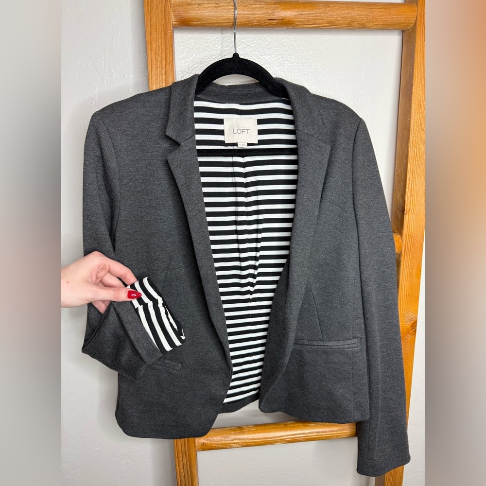 LOFT Charcoal Blazer with Striped Interior